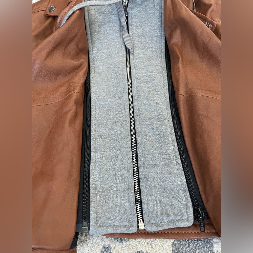 Bod & Christensen Brown Lambskin Leather Moto Jacket- Detachable Hood Lg - Picture 3 of 6